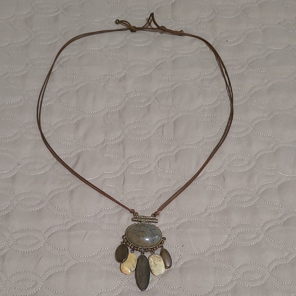 Gold and Brown Feather Pendant Necklace